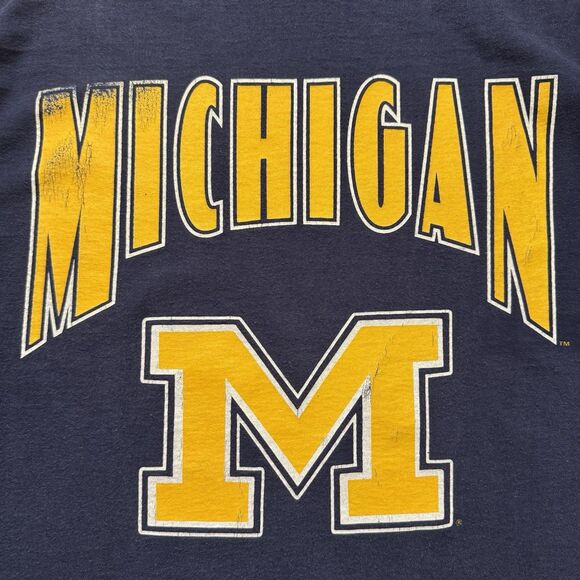 Vintage 90s Michigan Wolverines Big Logo Graphic T-Shirt Size XL Single Stitch - Picture 2 of 8
